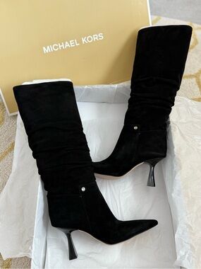Michael Kors Black Suede Mid-Calf Pointed Toe Boots